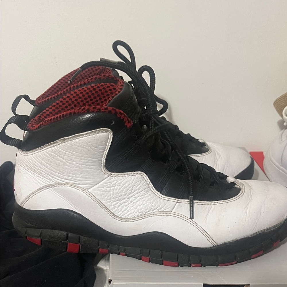 Jordan Black, White, and Red Athletic Shoes